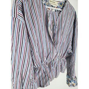 Urban Renewal Upcycled Ruffle Cropped Blouse Top Striped Peplum Size S Flip Cuff